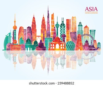 Asia  skyline detailed silhouette. Vector illustration - Shutterstock ID 239488852