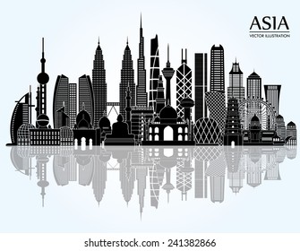 Asia skyline detailed silhouette. Vector illustration