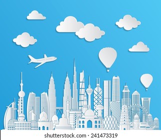 Asia skyline detailed silhouette. Vector illustration