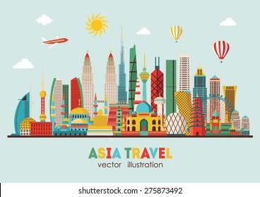 Asia skyline detailed silhouette. Vector illustration