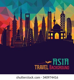 Asia skyline detailed silhouette. Vector illustration