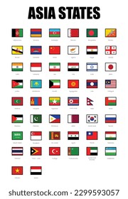 Asia states, flags of states on Asia