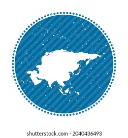 Asia striped retro travel sticker. Badge with map of continent, vector illustration. Can be used as insignia, logotype, label, sticker or badge of Asia.