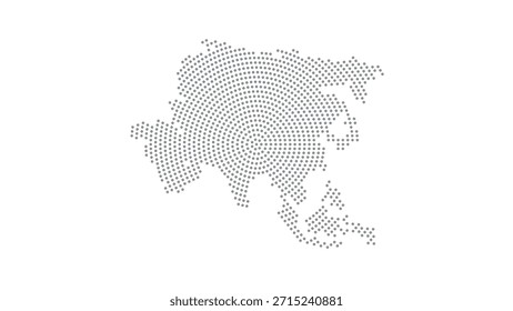 Mapa de puntos de semitono estilizado de Asia con patrón circular concéntrico