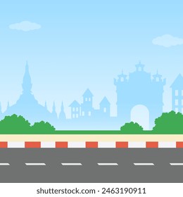 Asia top famous landmark of Laos silhouette style, Thatlouang and Patuxay background and road template vector illustration