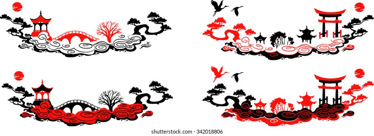 Asia traditional silhouette. Isolated on white