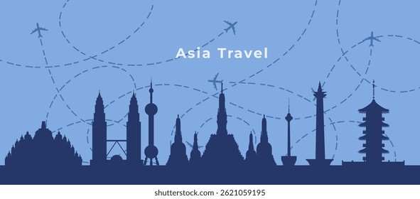 Asia Travel background flat illustration shilouete