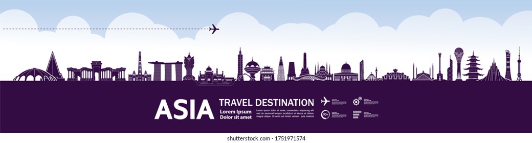 ASIA travel destination grand vector illustration. 