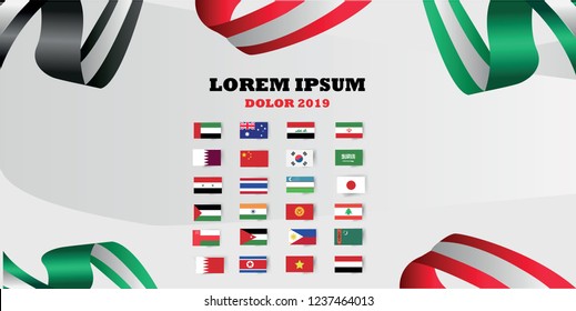 Asia and United Arab Emirates, National flags of Asia, vector illustration
