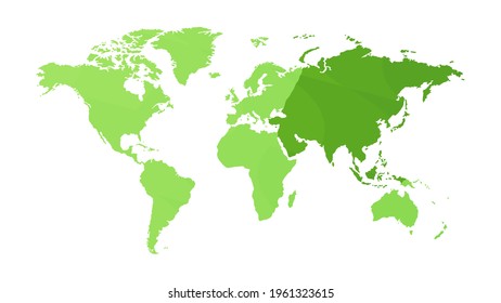 Asia, Vector isolated world map, green and blue gradient color, abstract pattern, illustration, The Earth, Continent on white background
