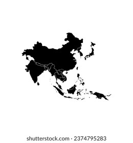 Asia vector map silhouette isolated on white background.