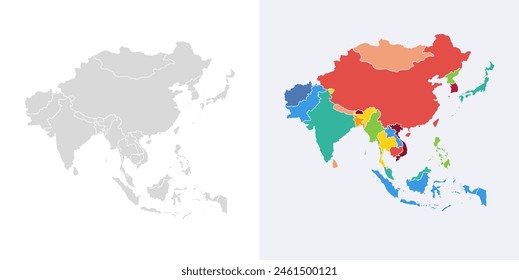 Asia vector map southeast country, Asian east continent icon silhouette china malaysia japan