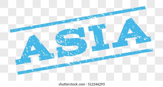Asia watermark stamp. Text caption between parallel lines with grunge design style. Rubber seal stamp with unclean texture. Vector light blue color ink imprint on a chess transparent background.
