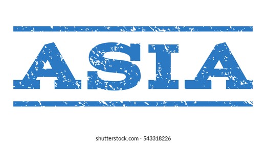 Asia watermark stamp. Text caption between horizontal parallel lines with grunge design style. Rubber seal stamp with dirty texture. Vector smooth blue color ink imprint on a white background.