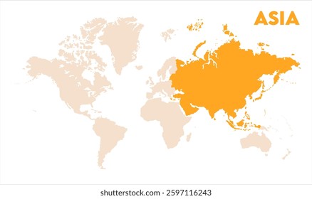 Asia in world map-01, Map of Asia, highlighted on the world map, Asia on the world map, Satellite view, Asia location on the globe.
