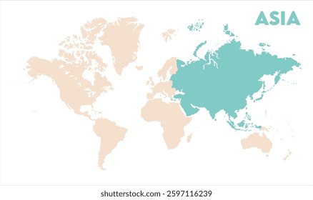 Asia in world map-03, Map of Asia, highlighted on the world map, Asia on the world map, Satellite view, Asia location on the globe.