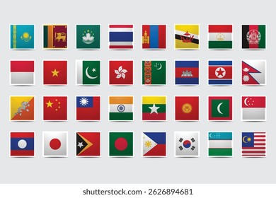 Asian all countries flags and badges vector	