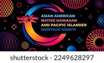 Asian american, native hawaiian and pacific islander heritage month. Vector banner for social media, flyer. Illustration with text, tropical plants. Asian Pacific American Heritage Month card