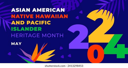 Asian american, native hawaiian and pacific islander heritage month 2024. Vector vertical banner for social media. Illustration with text. Asian Pacific American Heritage Month on blue background.