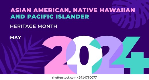 Asian american, native hawaiian and pacific islander heritage month 2024. Vector vertical banner for social media. Illustration with text. Asian Pacific American Heritage Month on violet background.