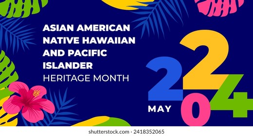 Asian american, native hawaiian and pacific islander heritage month 2024. Vector banner for social media. Illustration with text. Asian Pacific American Heritage Month on blue background.