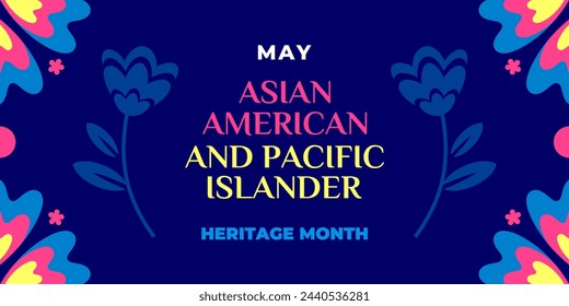 Asian american, native hawaiian and pacific islander heritage month. Vector banner for social media. Illustration with text. Asian Pacific American Heritage Month on blue background.