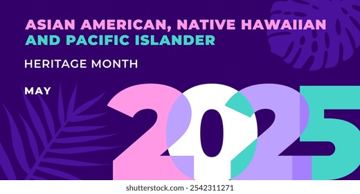 Asiático americano, nativo hawaiano e isleño del Pacífico mes de la herencia 2025. Anuncio de Vector para las redes sociales. Ilustración con texto. Mes del patrimonio estadounidense del Pacífico asiático sobre fondo azul.