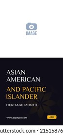 Asian American and Pacific Islander Heritage Month. Vector banner for ads, social media, card, poster. Illustration with text, ornament. Vertical banner