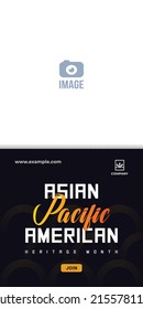 Asian American and Pacific Islander Heritage Month. Vector banner for ads, social media, card, poster, flyer. Illustration with text, ornament. Black background, sign