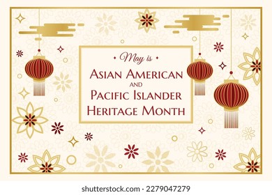 Asian American and Pacific Islander Heritage Month Horizontal Poster. May Month Celebration and Awareness. Vector Illustration. Social media post, website header, banner, promotion graphic resource