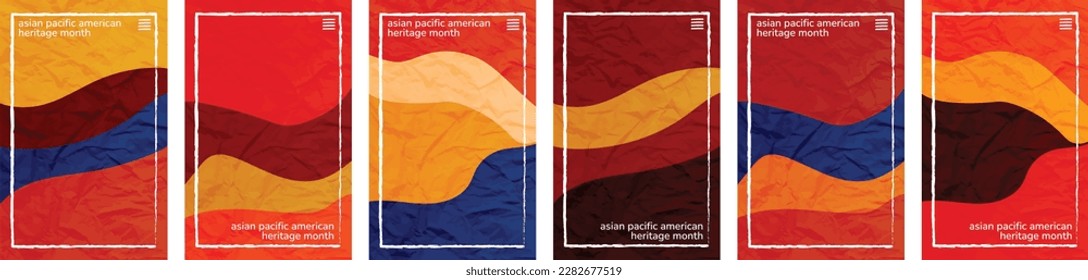 Asian American and Pacific Islander Heritage Month theme color tone, hues crushed paper vertical background frame. 6 set collection. User interface backdrop texture pattern. Online app visual concept