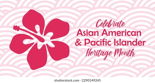 Asian American, Pacific Islander Heritage month vector banner with tropical hibiscus icon, hand drawn hawaiian flower silhouette. Greeting card, AAPI print