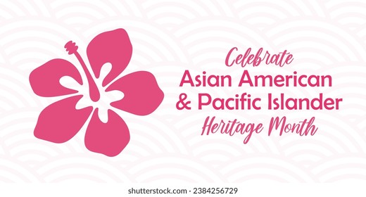 Asian American, Pacific Islander Heritage month vector banner with tropical hibiscus icon, hand drawn hawaiian flower silhouette. Greeting card, AAPI print