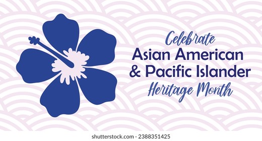 Asian American, Pacific Islander Heritage month vector banner with tropical hibiscus icon, hand drawn hawaiian flower silhouette. Greeting card, AAPI print