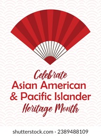 Asian American, Pacific Islander Heritage month vector vertical banner with traditional asian hand fan illustration. Greeting card, AAPI print
