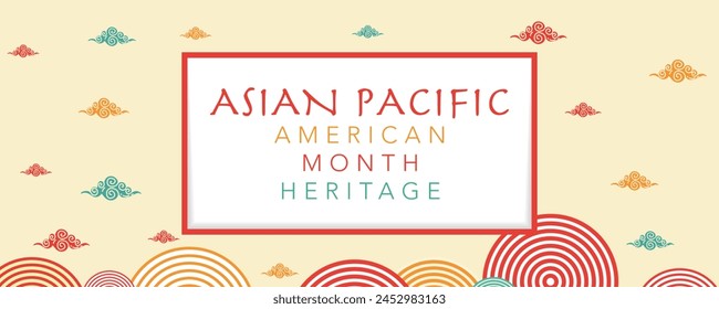 Asian American and Pacific Islander Heritage Month. Vector banner for social media, card, poster. Illustration with text and lotus, tropical leaf. Asian Pacific American Heritage Month flyer.