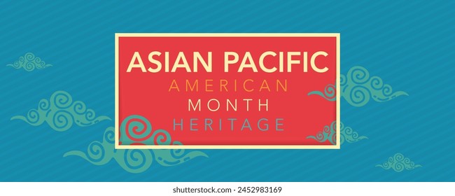 Asian American and Pacific Islander Heritage Month. Vector banner for social media, card, poster. Illustration with text and lotus, tropical leaf. Asian Pacific American Heritage Month flyer.