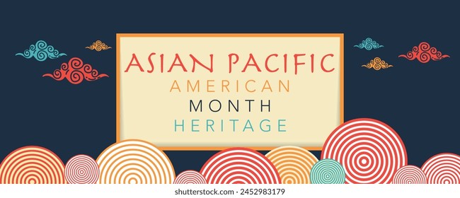 Asian American and Pacific Islander Heritage Month. Vector banner for social media, card, poster. Illustration with text and lotus, tropical leaf. Asian Pacific American Heritage Month flyer.