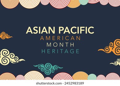 Asian American and Pacific Islander Heritage Month. Vector banner for social media, card, poster. Illustration with text and lotus, tropical leaf. Asian Pacific American Heritage Month flyer.