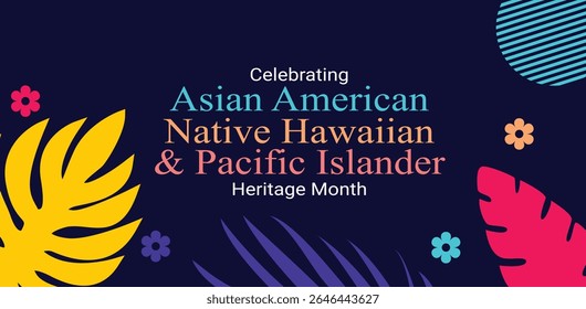 Banner do vetor do mês do Patrimônio Asiático-Americano, das Ilhas do Pacífico com padrão de onda oriental celebração AAPI.