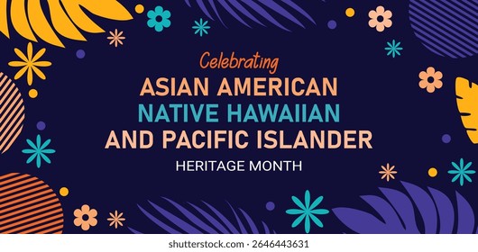Banner do vetor do mês do Patrimônio Asiático-Americano, das Ilhas do Pacífico com padrão de onda oriental celebração AAPI.