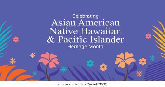 Banner do vetor do mês do Patrimônio Asiático-Americano, das Ilhas do Pacífico com padrão de onda oriental celebração AAPI.