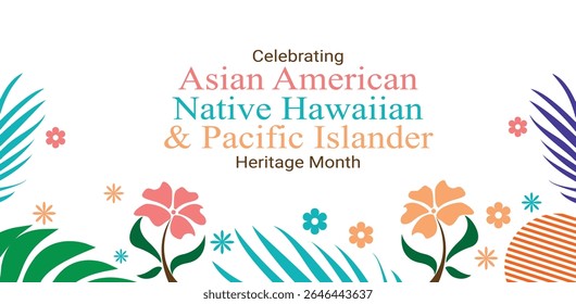 Banner do vetor do mês do Patrimônio Asiático-Americano, das Ilhas do Pacífico com padrão de onda oriental celebração AAPI.