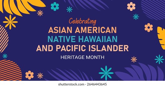 Banner do vetor do mês do Patrimônio Asiático-Americano, das Ilhas do Pacífico com padrão de onda oriental celebração AAPI.