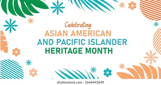 Banner do vetor do mês do Patrimônio Asiático-Americano, das Ilhas do Pacífico com padrão de onda oriental celebração AAPI.