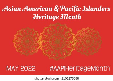 Asian American, Pacific Islanders Heritage month - celebration in USA. Vector banner with abstract mandala gradient golden symbol ornament on red background. Greeting card, banner AAPI