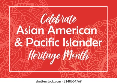 Mes del Patrimonio Asiático Americano, Isleños del Pacífico - celebración en EEUU. Banner vectorial con símbolo de mandala abstracta adornado con fondo rojo. Tarjeta de saludo, banner AAPI.