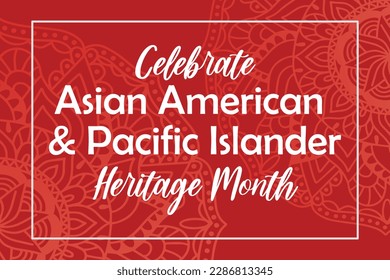 Asian American, Pacific Islanders Heritage month - celebration in USA. Vector banner with abstract mandala symbol ornament on red background. Greeting card, banner AAPI