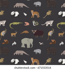 asian animals doodle graphic vector pattern