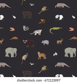 asian animals doodle graphic vector seamless pattern